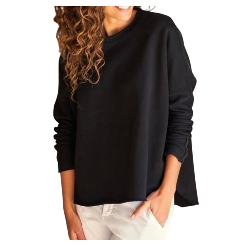 Frank & Eileen Womens Anna Tripple Fleece Long Sleeve Capelet Raw Hem Top Size L